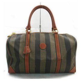 Fendi-Khaki Olive Pequin Strip Boston Duffle-Other