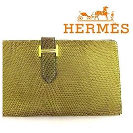 Hermès Lizard Bearn Green Hombre Bifold Classic Wallet Other