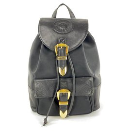 Versace Black Leather Sun Backpack Other