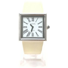 Chanel-Relógio Mademoiselle Branco x Prata-Prata,Outro