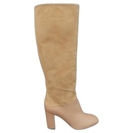 Botas Moreschi Fabiola de camurça e couro bege Bege