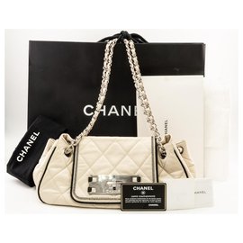 Chanel-Chanel East West Mademoiselle Akkordeon Flap Tasche-Roh,Creme