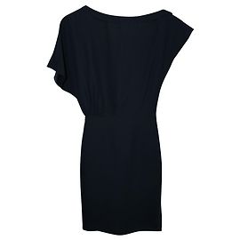 Iris & Ink Black Dress with Cinch Waist Accent  Black