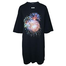 Msgm Vestido camiseta negro con fuegos artificiales Negro