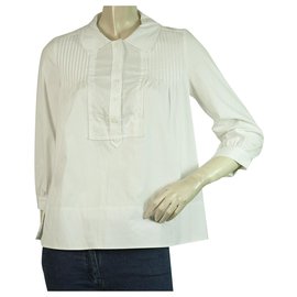 Diane Von Furstenberg-Diane Von Furstenberg DVF KAY Haut de chemise tunique en coton blanc avec plis au dos 8-Blanc