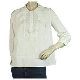 Diane Von Furstenberg DVF KAY White Cotton Back Pleats Button Tunic Shirt Top 8 White