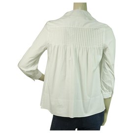 Diane Von Furstenberg-Diane Von Furstenberg DVF KAY White Cotton Back Pleats Button Tunic Shirt Top 8-White