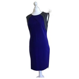 Diane Von Furstenberg-Vestido DvF Hallie color block, US 12-Azul,Gris