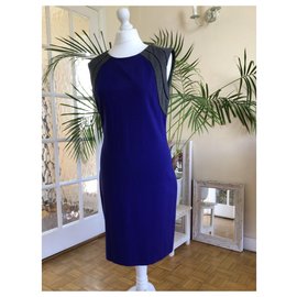 Diane Von Furstenberg-Bloqueio de cores para vestido DvF Hallie, US 12-Azul,Cinza