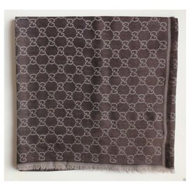 Gucci-Gucci, ÉCHARPE GUCC SHAWL NOVO GG WEB MARRON-Marrom