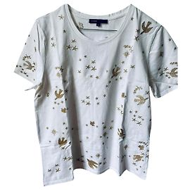 Camiseta maje de algodón con bordado dorado Blanco Dorado