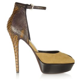 Burberry Prorsum suede and python sandals Brown