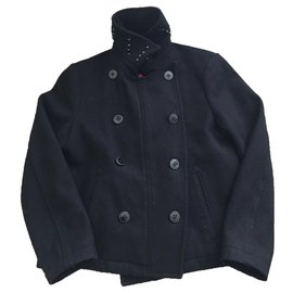 Maison Scotch-lined breasted coat in cashmere blend-Black