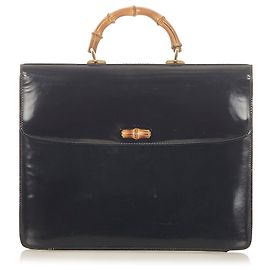 Maleta de couro Gucci Black Bamboo Preto