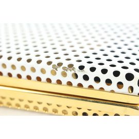 Autre Marque-Gold x White Perforated Metal Kisslock Minaudiere Clutch Bag-Other