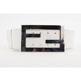 Fendi-Oversized White FF Logo Leather Waist Belt-Other