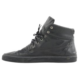 Gucci-224612 Black Leather High Top Sneaker Boot-Other