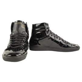 Saint Laurent-Mens 43 Black Paetnt Signature Court Classic High Top Sneaker-Other
