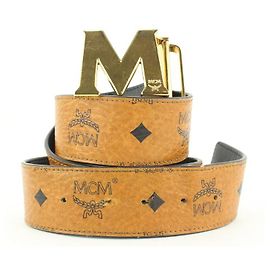 MCM Cognac Monogramm Visetos Logo Gürtel Andere