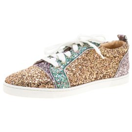 Christian Louboutin-Womens Size 37.5 Gondoliere Orlato Flat Glitter Sneaker-Other