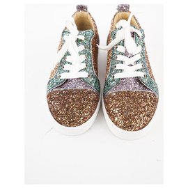 Christian Louboutin-Womens Size 37.5 Gondoliere Orlato Flat Glitter Sneaker-Other