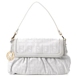 Fendi-Chef White Perforated Leather Charm Satchel-Other