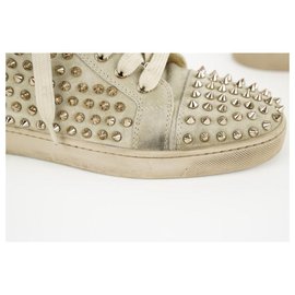 Christian Louboutin-sz 40 Louis Woman Flat Veau Velours Spikes Tan Rantus Sneaker-Other
