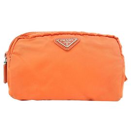 Prada Orange Tessuto Nylon Cosmetic Pouch Make Up bag 2day mail Other