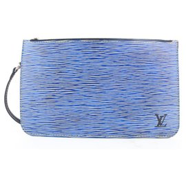 Louis Vuitton-Blue Denim Epi Couro Neverfull Pochette MM / GM Bolsa De Pulso-Outro
