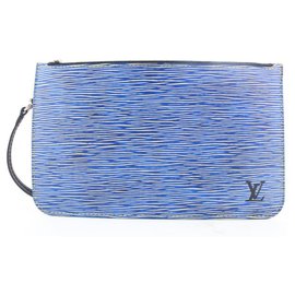 Louis Vuitton-Blue Denim Epi Leather Neverfull Pochette MM/GM Wristlet Bag-Other