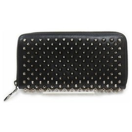 Christian Louboutin-Black Leather Spike Panettone Zippy Wallet Zip Around-Other