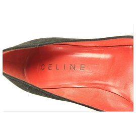 Céline-sz 38 Black Suede Silver Stud Heels Studded Pumps-Other