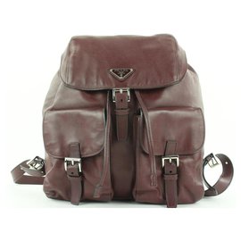 Prada-Burgundy Leather Twin Pocket Backpack-Other