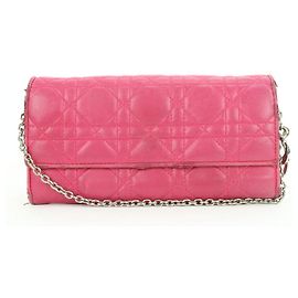Dior Cartera con cadena para dama de cuero cannage acolchado rosa con cadena Otro