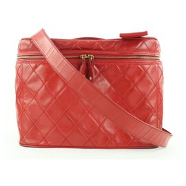 Chanel-Red Quilted Vanity Case Tote Box with Strap-Other