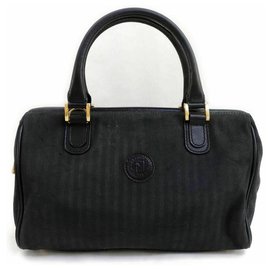 Fendi-Sac de sport noir à rayures pequin Boston-Autre