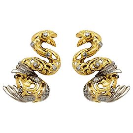 Pendientes Zolotas "Fish" en oro amarillo, platino y diamantes. Otro