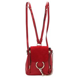 Chloé Chloe Red Mini Faye Leather Backpack Red
