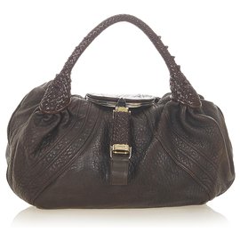 Fendi-Fendi Brown Spy Leather Handbag-Brown,Dark brown