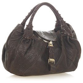 Fendi-Fendi Brown Spy Leather Handbag-Brown,Dark brown