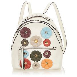 Fendi White Mini By The Way Flowerland Leather Backpack White Multiple colors