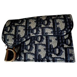 Monedero Dior Lotus Saddle en lona jacquard azul Dior Oblique Azul Beige