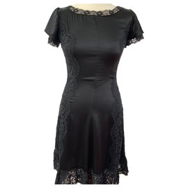 Dolce & Gabbana-Vestido de noche de encaje y satén de seda de largo medio de Chanel-Negro