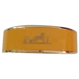 Bracelet Hermès Caleche Large Émail Jaune Plaqué Or Jaune