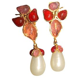 Chanel Gripoix Rosa Roja Beige