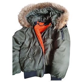 Autre Marque Khaki Cloth Jacket with Removable Real Fur Size M Khaki