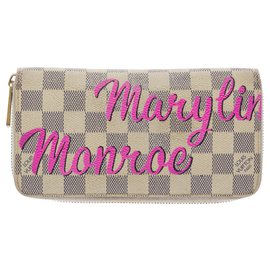 Louis Vuitton-Louis Vuitton Zippy wallet in azure checkerboard customized "Marilyn Monroe"-Beige,Grey