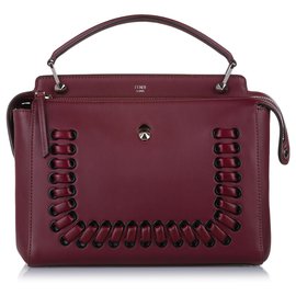 Fendi-Fendi Red DotCom Leather Satchel-Red,Dark red