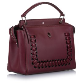 Fendi-Fendi Red DotCom Leather Satchel-Red,Dark red