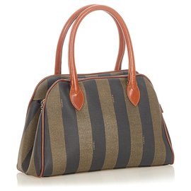 Fendi-Fendi Brown Pequin Canvas Sac à main-Marron,Noir
